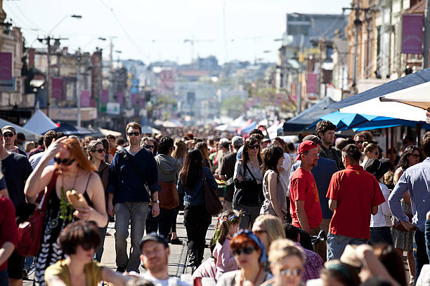 Northcote Street Festival, Melbourne Australia 2011 "Melbourne, Australia - September 18, 2011: Northcote community street festival . Location: High Street, Northcote, Melbourne. The community street festival is is a yearly held festival with music, theatre, dance, food and activities for children and visual arts, inspired by or originating from various cultures." melbourne street crowd stock pictures, royalty-free photos & images