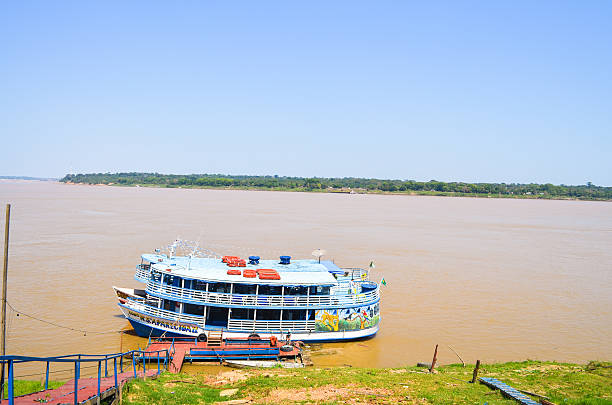 Boats in line at Madeira River - Amazonia region (closeup) stock photo