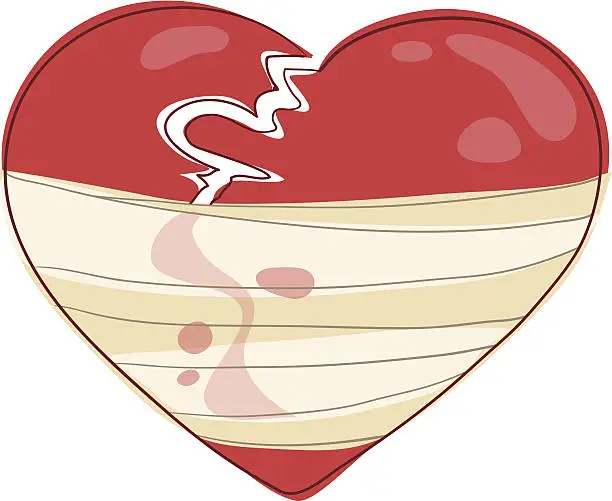 Vector illustration of Broken Heart with Bandage Doodle