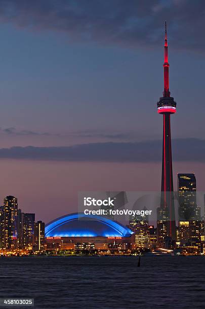 Cn Tower Rogers Centre Toronto Skyline Illuminated Night Canada Stock Photo - Download Image Now