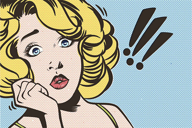 impressed woman face of woman impressed in cartoon retro style surprise illustrations stock illustrations