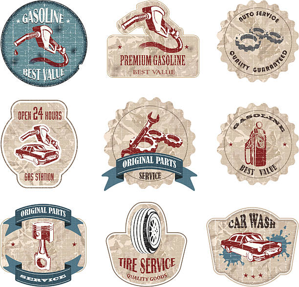 Retro Styled Imagery label vintage vintage gas pumps stock illustrations