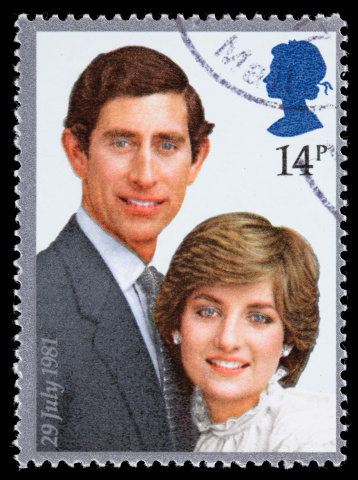 Sacramento, California, USA - April 15, 2011: A 1981 Great Britain postage stamp that went on sale one week before the 29 July 1981 wedding of Prince Charles of Wales and Lady Diana Spencer.