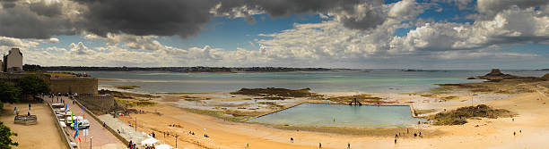 Swimming-pool in the shore of Saint-Malo, Brittany, France stock photo