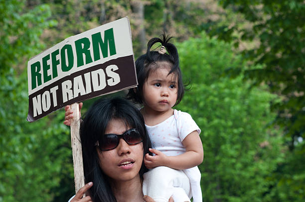 Immigrant Families on the March stock photo