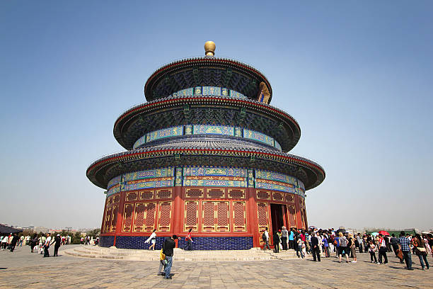 Temple of heaven "Beijing, China - May 1, 2010: People stand in line to enter the Temple of heaven" forbidden city beijing architecture chinese ethnicity stock pictures, royalty-free photos & images