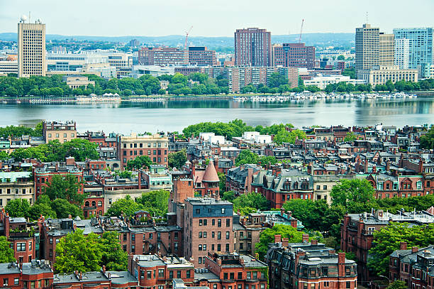 보스턴 - boston aerial view charles river residential structure 뉴스 사진 이미지