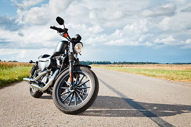 riding a harley stock photo