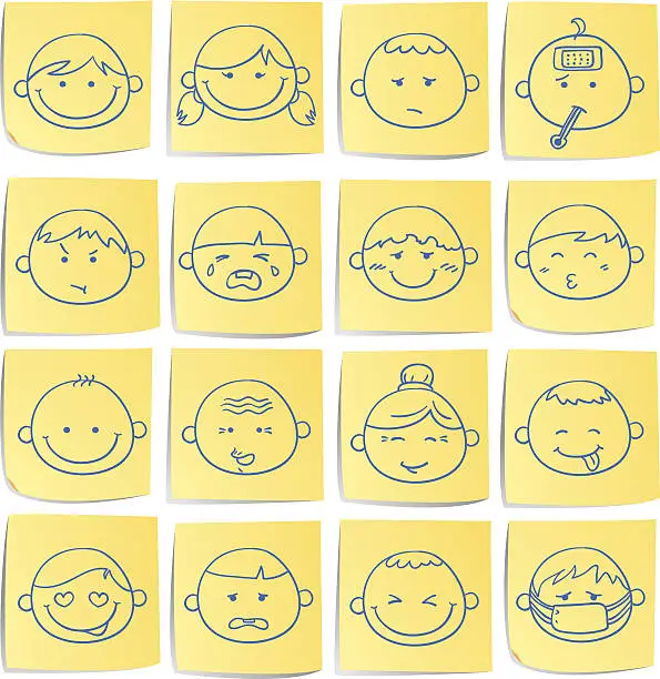 Vector illustration of Doodle memo icon set - facial expression