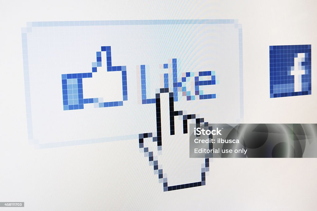 Facebook comme bouton macro gros plan sur l'écran RVB - Photo de Admiration libre de droits