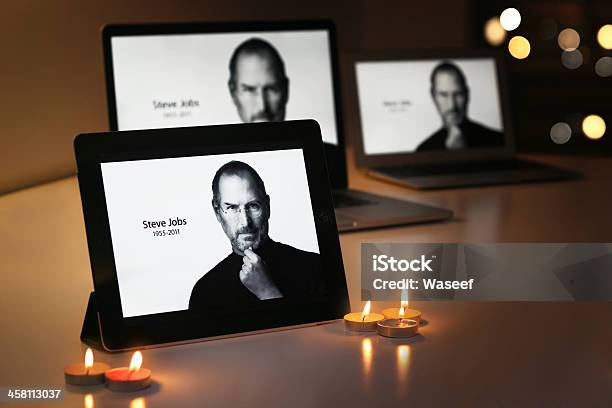 Steve Jobs Displays On Apple Products Stock Photo - Download Image Now - Steve Jobs, MacBook, Rest In Peace
