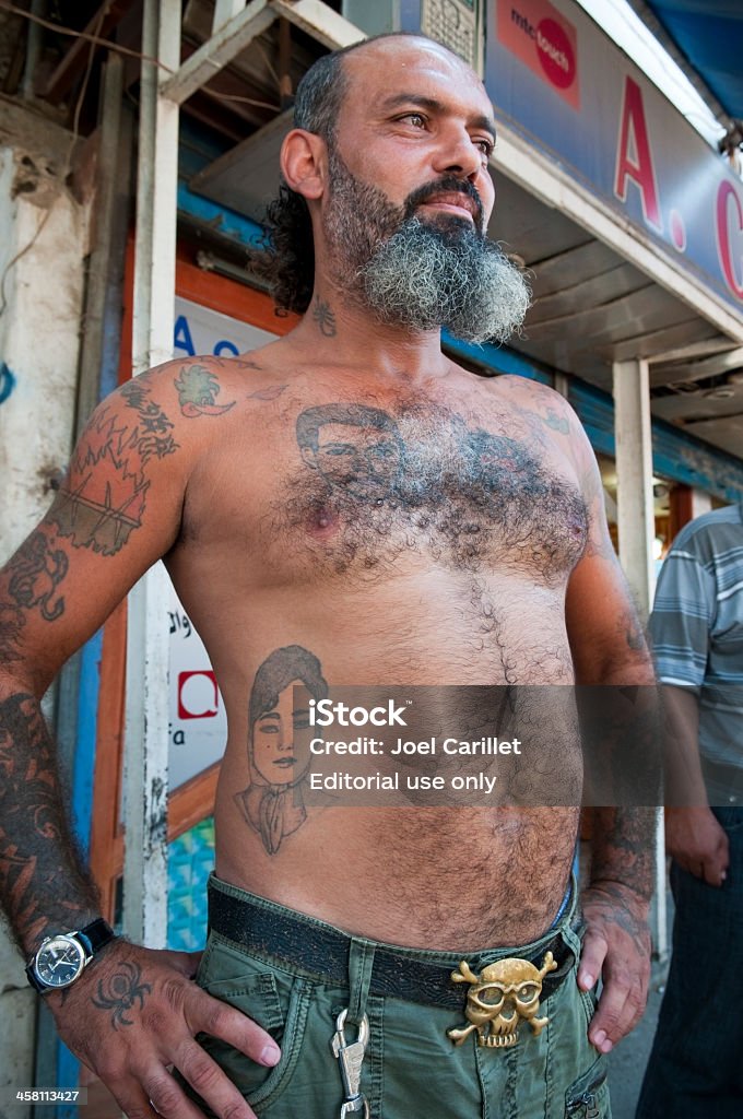 Lebanese Man And Tattoos In Beirut Lebanon Stock Photo - Download Image Now  - Adult, Arms Akimbo, Beard - iStock