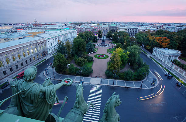 sunrize in the center of Saint-Petersburg stock photo