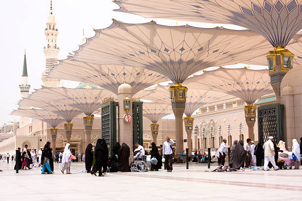 Muslim pilgrims, Medina, Saudi Arabia stock photo