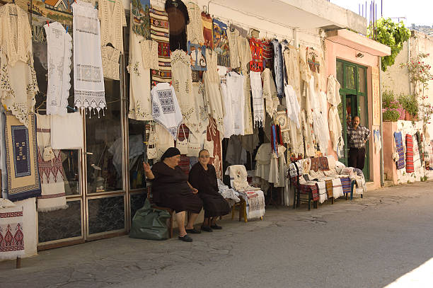 Old ladies shopkeeper stock photo