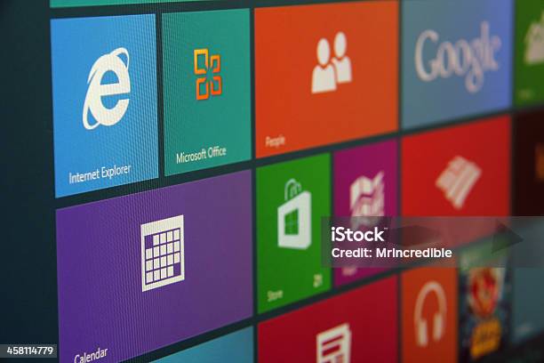 Windows 8 Start Screen Angled Stock Photo - Download Image Now - Microsoft Office, Operating System, Mobile App