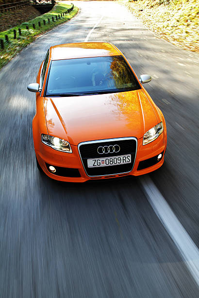 Audi RS4 driving stock photo