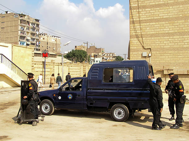 Egyptian policemen in Cairo stock photo