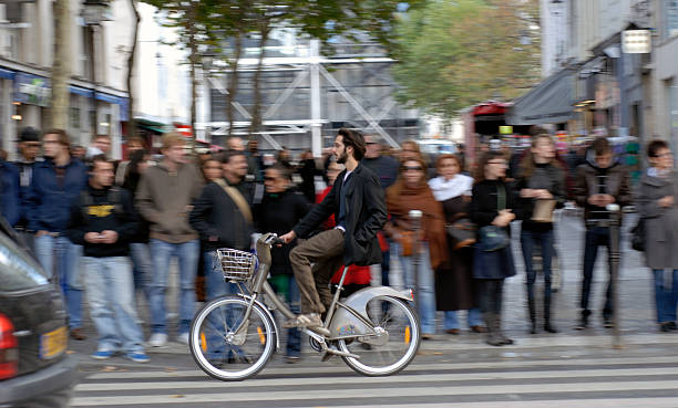 Speedy cyclist stock photo