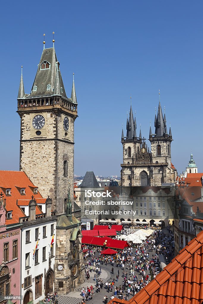 Prague "Prague, Czech Republic - April 11, 2009: Many people from around the world visit Prague, Czech Republic at springtime. Old Town Square of Prague is one of the most popular tourist attractions." Architecture Stock Photo