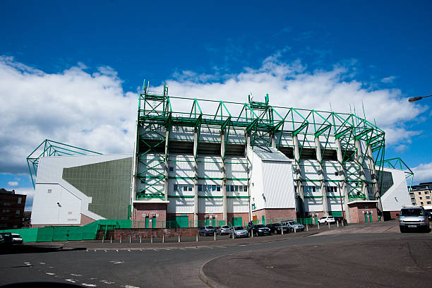 Easter Road Stadium, Edinburgh "Edinburgh, Scotland, U.K. - 4th June 2012: Easter Road Stadium, home of Scottish Premier League football team Hibernian F.C. one of several Scottish Premier League teams currently avoiding financial turmoil under the ownership of Sir Tom Farmer, founder of the British Quick fit group." scotland football team stock pictures, royalty-free photos & images