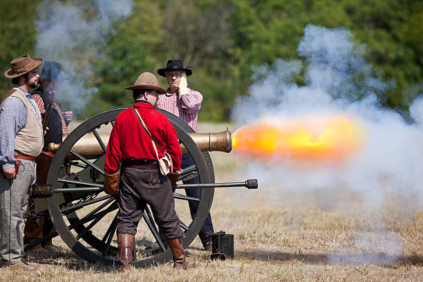 Civil War Cannon Firing stock photo