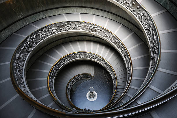 spirale escalier au musée du vatican, rome, italie (xxxl - staircase curve spiral staircase chrome photos et images de collection