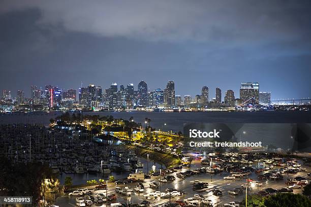 Rainy Night At San Diego Harbor Stock Photo - Download Image Now - Rain, San Diego, Architecture