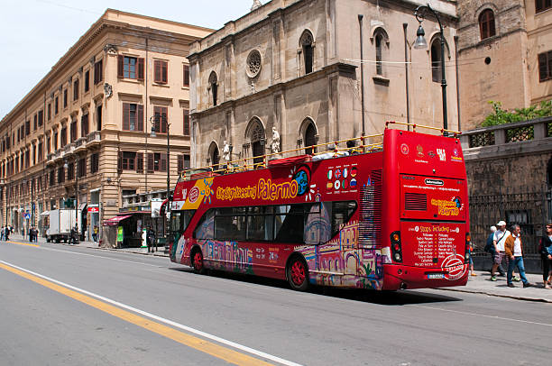 Tourist bus on street of Palermo stock photo