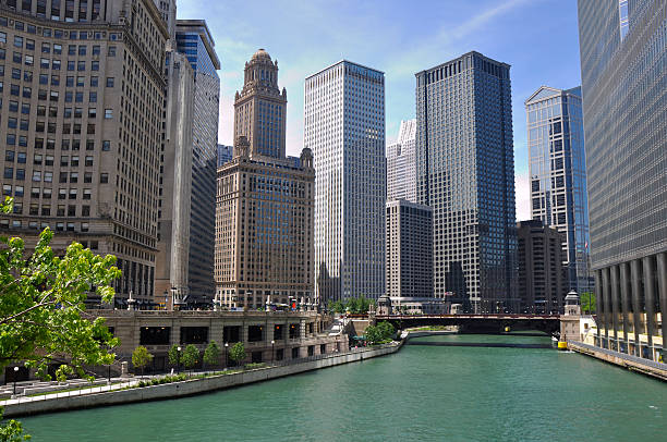 Morning View of Chicago River stock photo