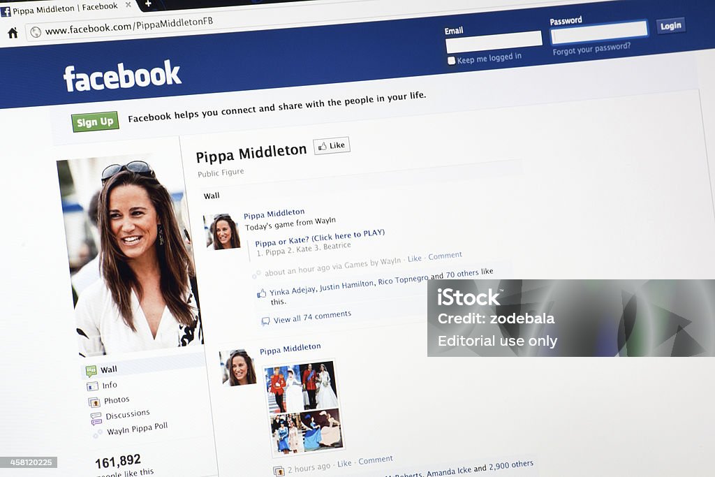 Pippa Middleton pagina su Facebook.com - Foto stock royalty-free di Pippa Middleton