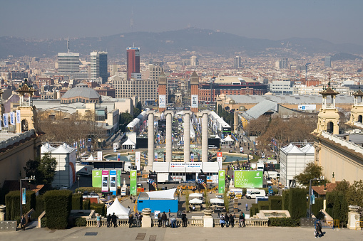 Barcelona, Spain - February 26, 2012: Images of the preparation of the Mobile World Congress 2012 in Barcelona one day before the start.