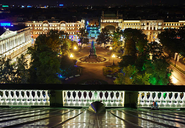 illuminated square of Saint-Petersburg stock photo