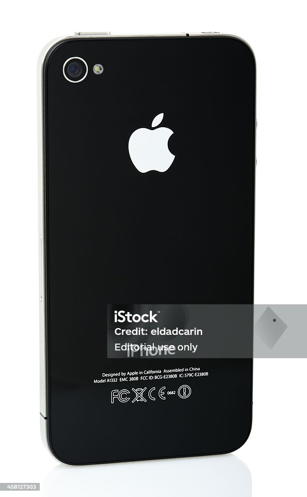 Isolated iPhone 4 - Back Side "Tel-Aviv, Israel - March, 20th 2011: Full length backside view of a black iPhone 4 by Apple. Isolated on white background." Apple Computers Stock Photo
