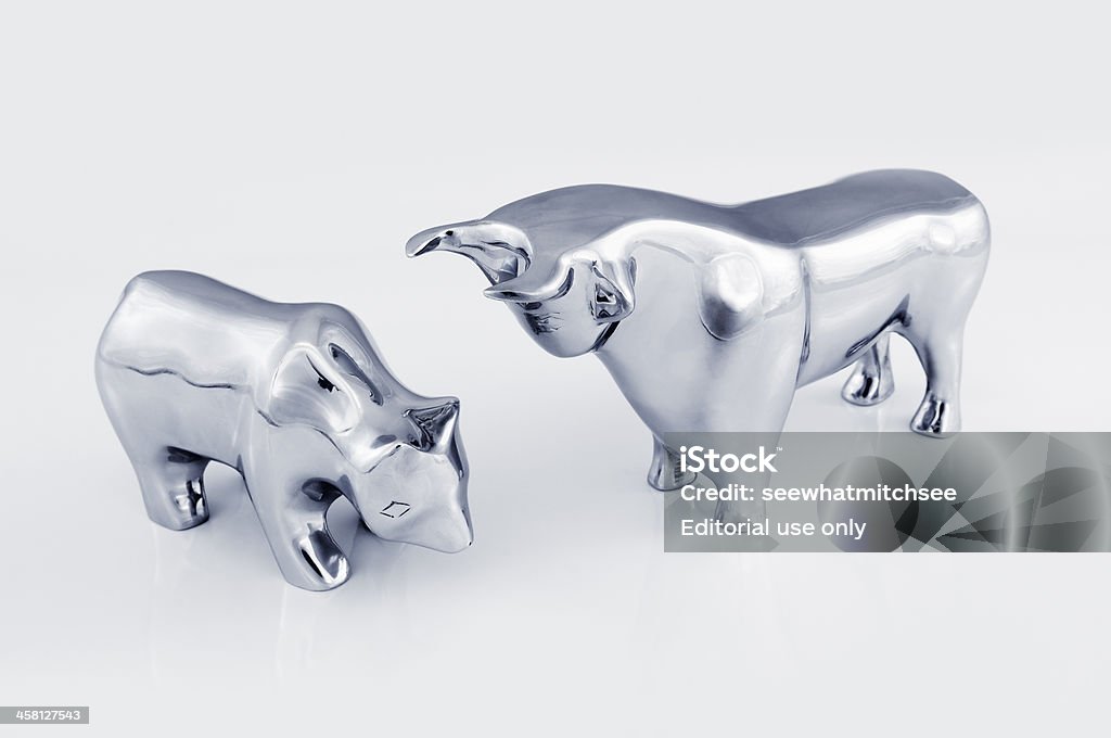 Bull and bear auf einem weißen Hintergrund. - Lizenzfrei Börse Stock-Foto