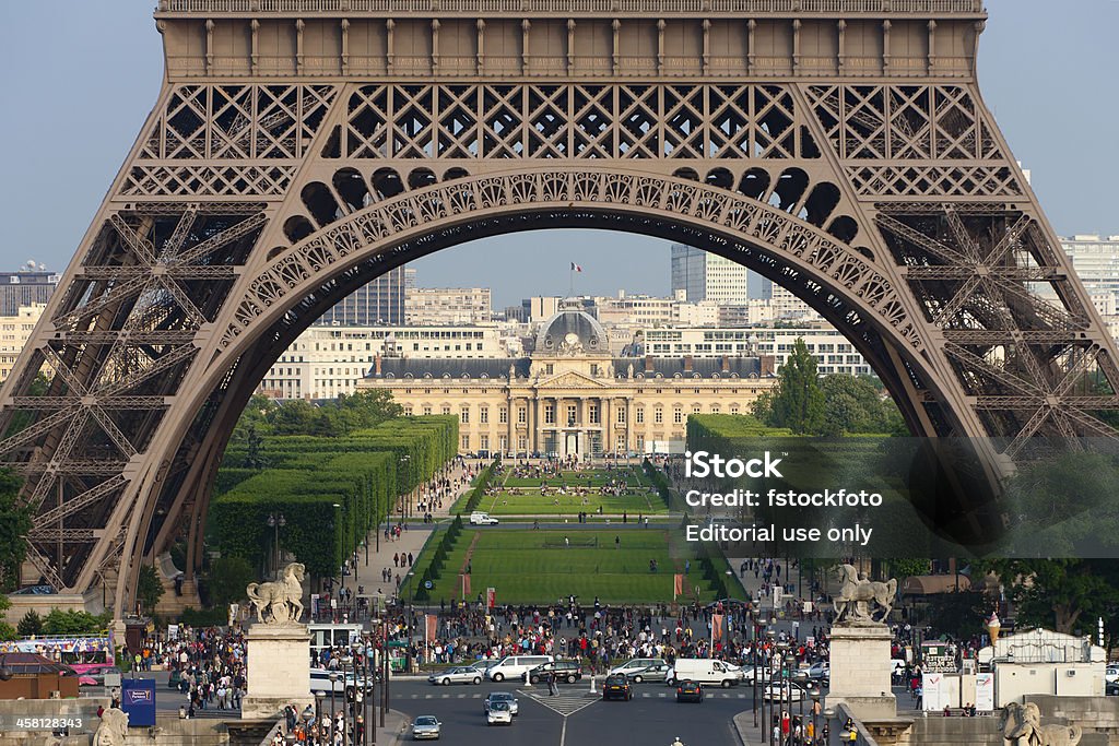 Paris, Champ de Mars "Paris, France - May 30, 2008:  The Eiffel Tower frames the Champ de Mars and Ecole Militaire." Ecole Militaire Stock Photo