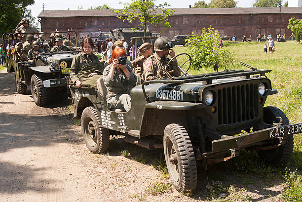 Oold military cars "Radzionkow Poland - June 4, 2011: Old military vehicles at demonstration race during ""Days of Radzionkow""," jeep 4x4 off road vehicle world war ii stock pictures, royalty-free photos & images