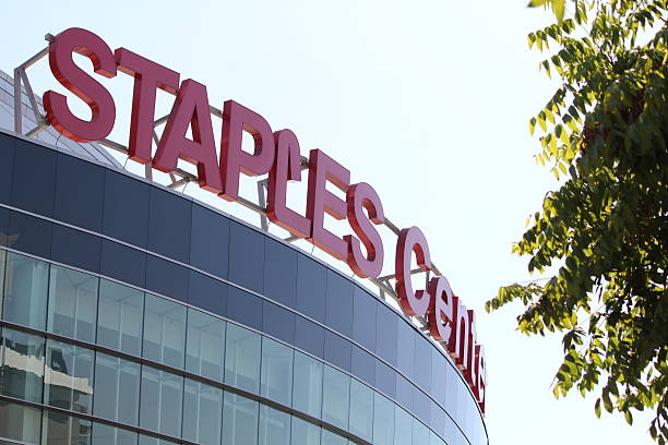 Staples Center "Los Angeles, CA, USA - August 20, 2012: Staples Center exterior in downtown Los Angeles. Staples Center contains stadium seating for 14,000 people and houses world class sports teams such as the Los Angeles Lakers and Los Angeles Clippers." los angeles kings stock pictures, royalty-free photos & images