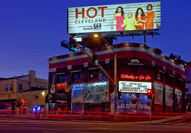 &quot;The Whiskey&quot; on the Sunset Strip in Los Angeles "Los Angeles, USA - July 19, 2011: The Whiskey A Go Go nightclub is located on the famed Sunset strip in the West Hollywood area of Los Angeles. The club has been an instrumental venue club on the touring circuiit of music groups since 1964." sunset strip stock pictures, royalty-free photos & images