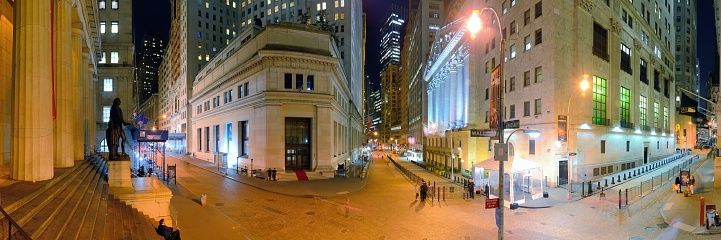 New York City, USA - May 16, 2012: Wall Street is home to the New York Stock Exchange and the street name has become metonymous with the entire U.S. financial market.