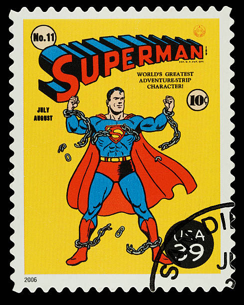 superman superhéroe sello postal - superman superhéroe fotografías e imágenes de stock