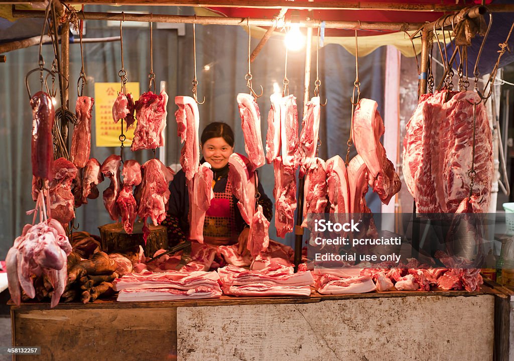 Macellaio street stall - Foto stock royalty-free di Cinese