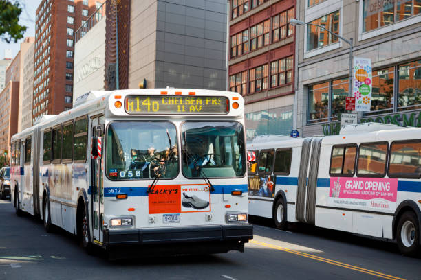 Busses on 14th Street New York City stock photo