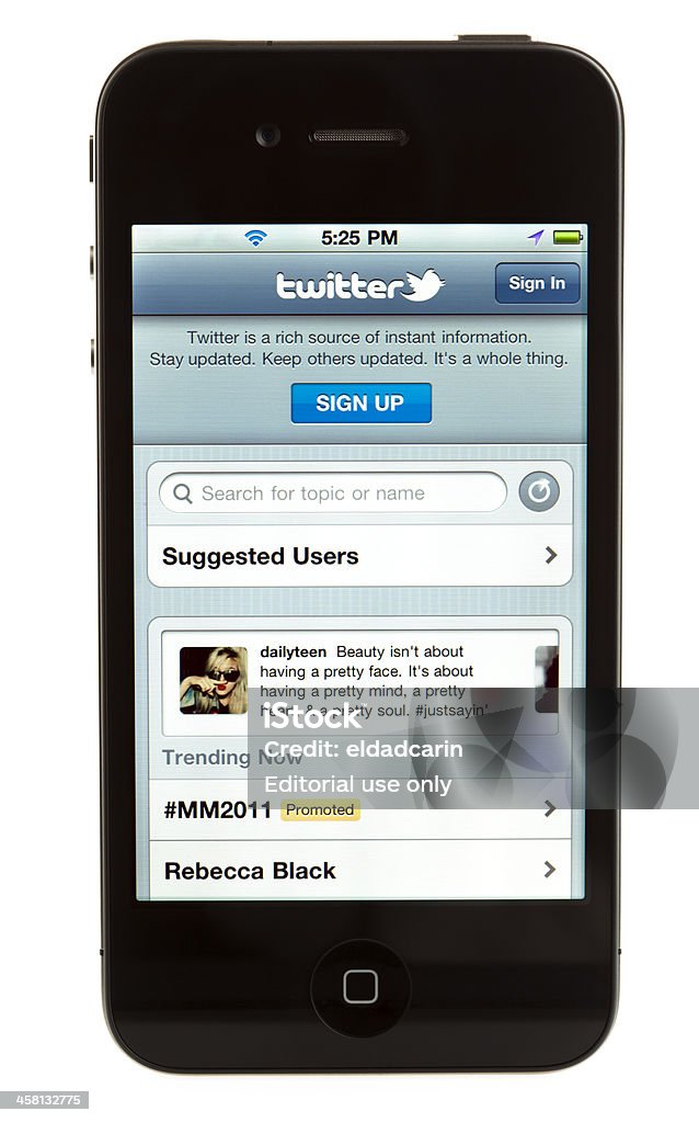 Aislado iPhone 4-Twitter - Foto de stock de Altavoz libre de derechos