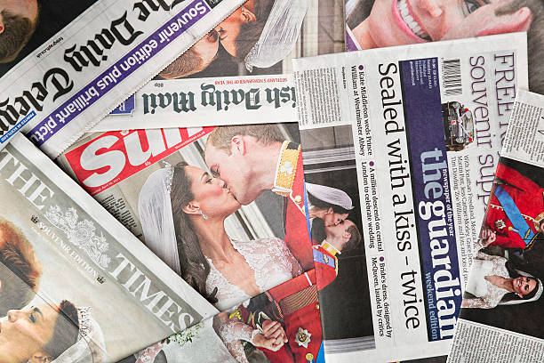 Edinburgh, Scotland, UK - May 19, 2011: The front pages of a selection of British newspapers published on 30th April 2011, the day after the wedding of Prince William and Catherine Middleton, who became the Duke and Duchess of Cambridge following the ceremony in Westminster, London.