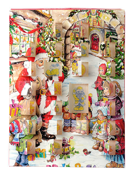 calendário de advento de chocolate - calendar christmas chocolate door imagens e fotografias de stock