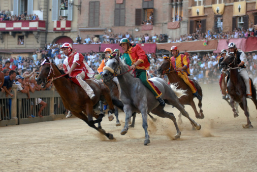 Siena, Italy - July 16, 2007: Scene from one of the most famous horse races in the world, the Palio of Siena.