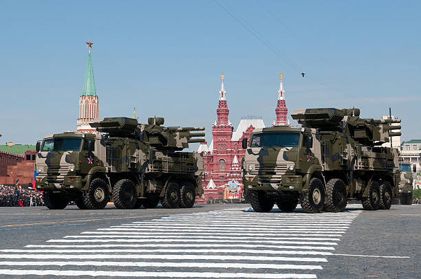 Pantsir-S1 march along the Red Square stock photo