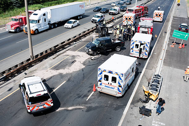 Serious Traffic Collision, Highway 401, Toronto stock photo