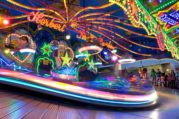 Colorful lit Merry-Go-Round stock photo
